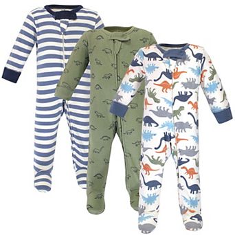 Touched by Nature Baby Boy Organic Cotton Zipper Sleep and Play 3 pk Dinosaurs, 6-9 Months