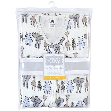 Hudson Baby Infant Boy Long Sleeve Muslin Sleeping Bag, Wearable Blanket, Sleep Sack, Royal Safari