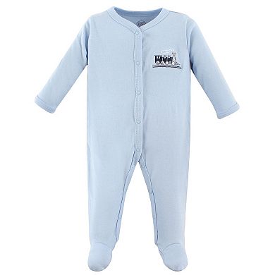 Luvable Friends Baby Boy Cotton Snap Sleep and Play 3pk, Train