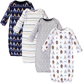 Luvable Friends Baby Boy Cotton Long-Sleeve Gowns 4 pk Blue Bear, 0-6 Months