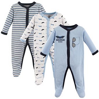 Luvable Friends Baby Boy Cotton Snap Sleep and Play 3 pk Blue Airplane