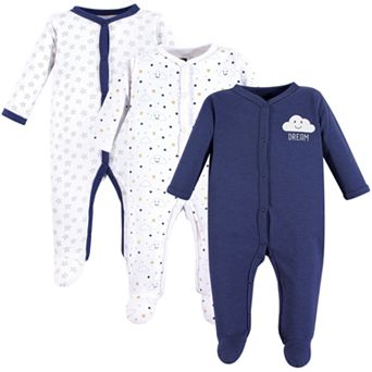 Hudson Baby Infant Boy Cotton Snap Sleep and Play 3 pk Navy Clouds