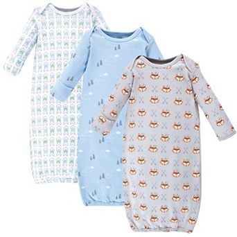 Luvable Friends Baby Boy Cotton Long-Sleeve Gowns 3 pk Wild Free, 0-6 Months