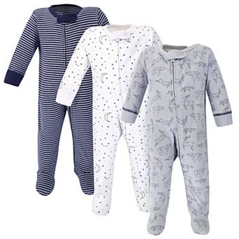 Touched by Nature Baby Boy Organic Cotton Zipper Sleep and Play 3 pk Constellation, 0-3 Months