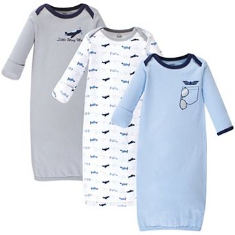 Luvable Friends Baby Boy Cotton Long-Sleeve Gowns 3 pk Airplane, 0-6 Months