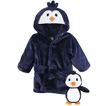 Luvable Friends Infant Boy Plush Bathrobe and Toy Set, Boy Penguin, 0-9 Months