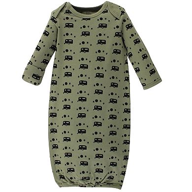 Luvable Friends Baby Boy Cotton Long-Sleeve Gowns 4pk, Happy Camper, 0-6 Months