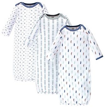 Luvable Friends Baby Boy Cotton Long-Sleeve Gowns 3 pk Boy Feathers, 0-6 Months