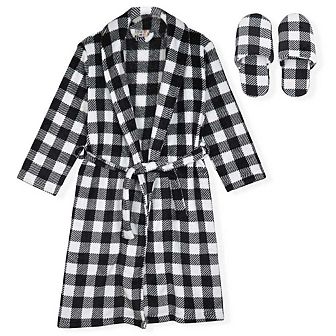 Sleep On It Boys Plush Flannel Fleece Collar Robe Set with Matching Slippers