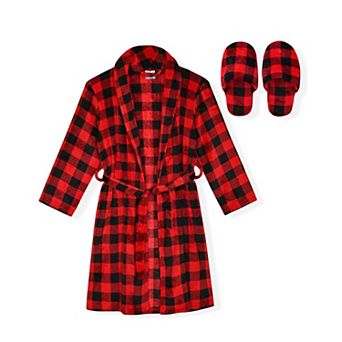 Sleep On It Boys Plush Flannel Fleece Collar Robe Set with Matching Slippers