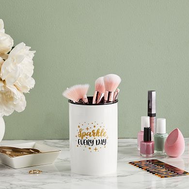 Ceramic Makeup Brush Holder Cup, Sparkle Every Day for Bathroom Vanity (3.5 x 5 Inches)