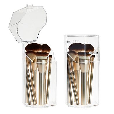 2 Pack Clear Hexagon Acrylic Makeup Brush Holder with Lid, Cosmetic Organizer