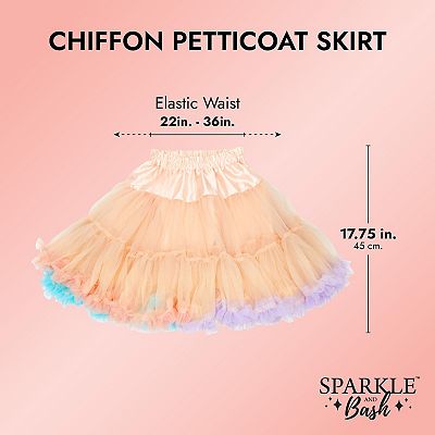 Rainbow Petticoat Skirt with Elastic Waist for Women Under Skirt Fluff Tutu Waist Size 22 36