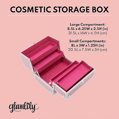 Pink Makeup Train Case With Lock And 2 Keys, 3-tier Cosmetic Storage Box