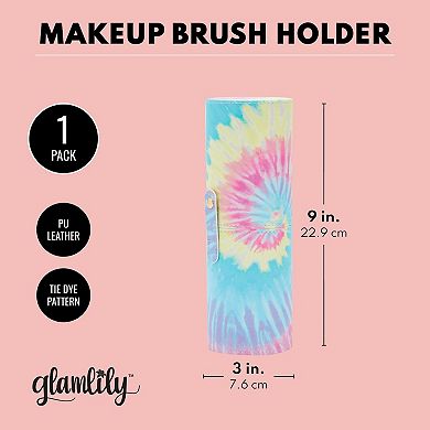 Tie-Dye Makeup Brush Holder Cup with Lid, Cosmetic Travel Bag (3 x 9 In)
