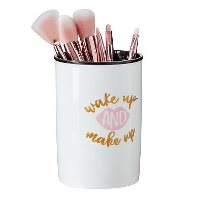 Ceramic Makeup Brush Holder, Wake Up and Makeup Cosmetic Brushes Organizer Cup for Vanity
