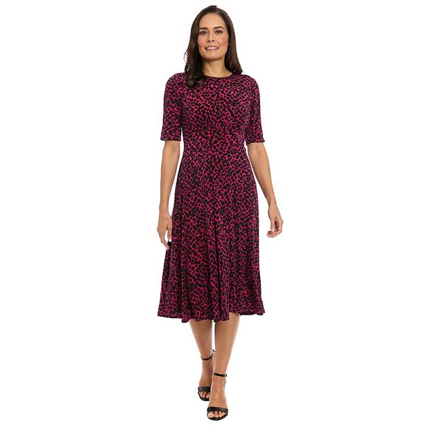 Women's London Times Printed Midi A-Line Dress - Berry Black (4)