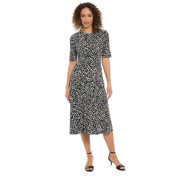 Women's London Times Printed Midi A-Line Dress - Cream Black (4)