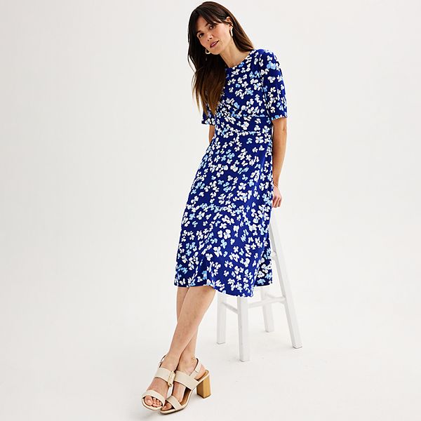 Women's London Times Printed Midi A-Line Dress