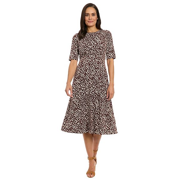 Women's London Times Printed Midi A-Line Dress - Tan Brown (4)