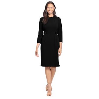 Women's London Times Solid 3/4 Sleeve Side Tab Dress