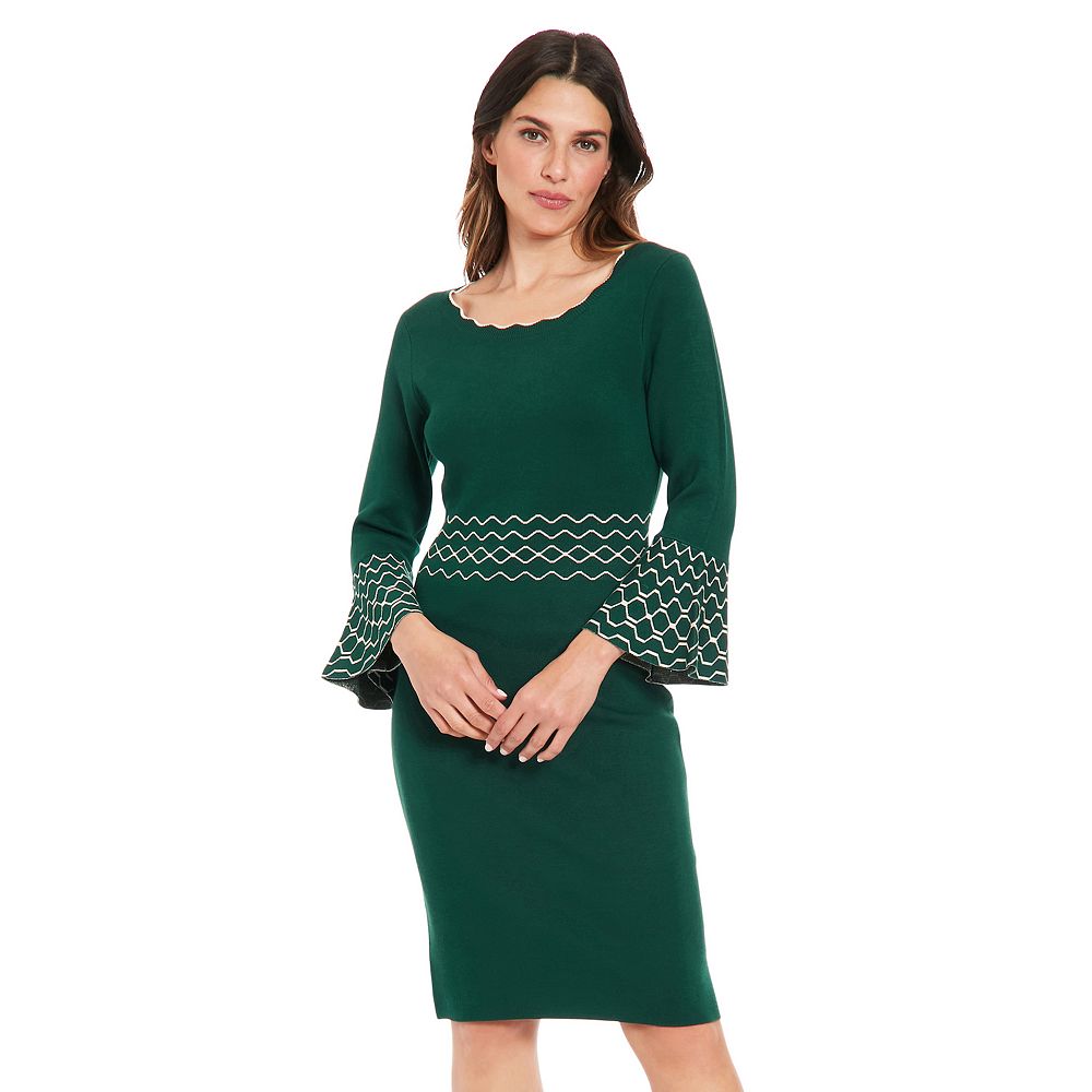 Metal-Button Bell-Sleeve Sweater Long Dress