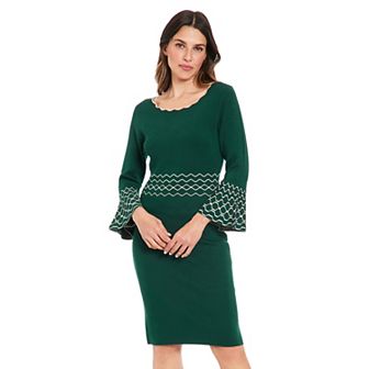 Women's London Times Solid Bell Sleeve Sweaterdress