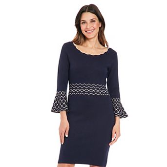 Women's London Times Solid Bell Sleeve Sweaterdress