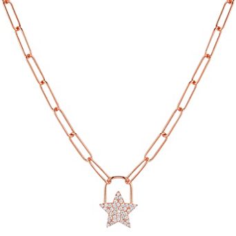 Sunkissed Sterling Sterling Silver Cubic Zirconia Star Padlock Necklace