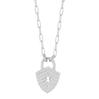 Sunkissed Sterling Sterling Silver Cubic Zirconia Shield Padlock Necklace