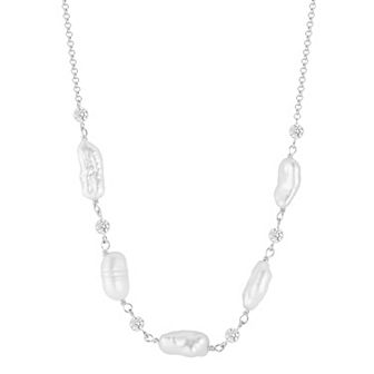 Sunkissed Sterling Sterling Silver Cubic Zirconia & Freshwater Cultured Pearls Collar Necklace