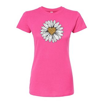 Juniors' Leopard Print Daisy Fitted Tee