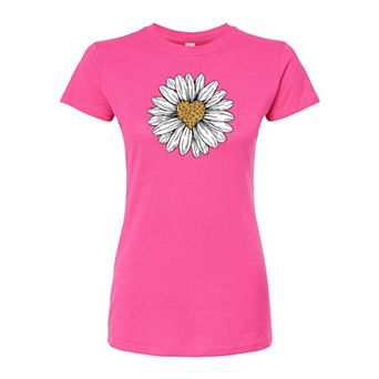 Juniors' Leopard Print Daisy Fitted Tee