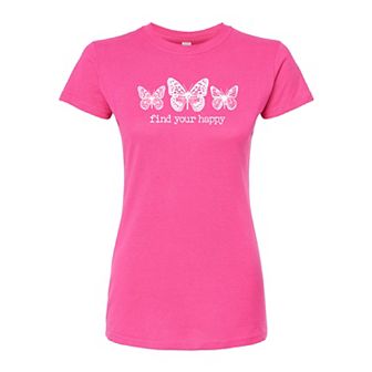 Juniors' Happy Butterflies Fitted Tee