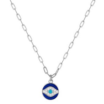 Sunkissed Sterling Sterling Silver Cubic Zirconia Enamel Eye Pendant Necklace