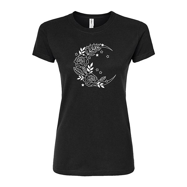 Juniors' Crescent Moon Rose Fitted Tee