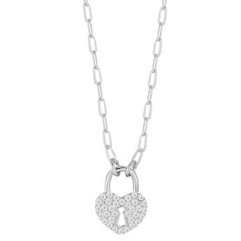 Sunkissed Sterling Sterling Silver Cubic Zirconia Heart Padlock Necklace