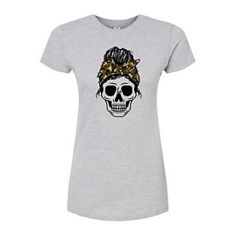 Juniors' Camo Bandana Skull Fitted Tee