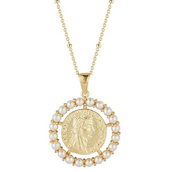 Sunkissed Sterling 14k Gold Over Silver Freshwater Cultured Pearl Medallion Pendant Necklace