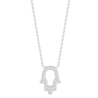 Sunkissed Sterling Sterling Silver Cubic Zirconia Open Hamsa Necklace
