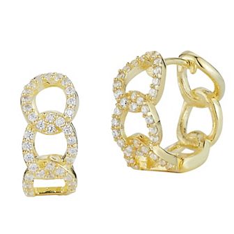Sunkissed Sterling Sterling Silver Cubic Zirconia Curb Hoop Earrings