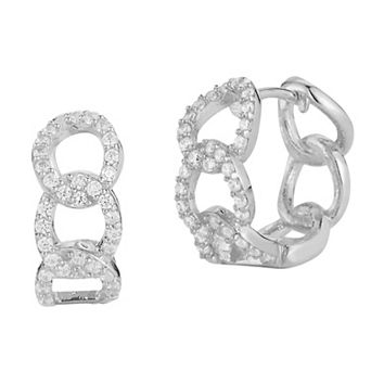 Sunkissed Sterling Sterling Silver Cubic Zirconia Curb Hoop Earrings