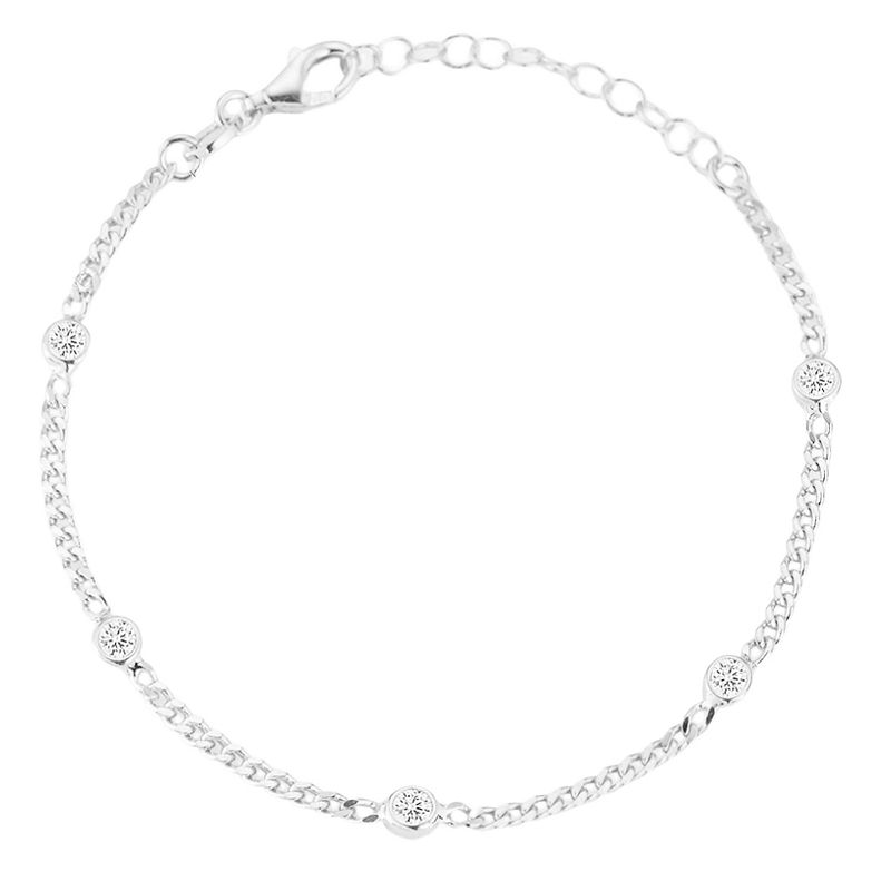 Sunkissed Sterling Sterling Silver Cubic Zirconia Curb Chain Bracelet, Wom