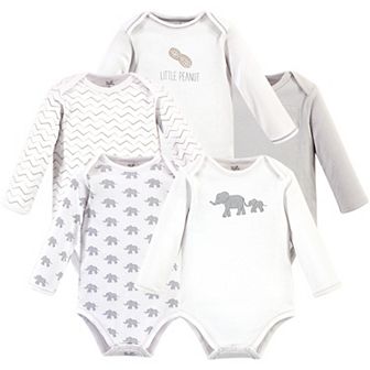 Organic Cotton Long-Sleeve Bodysuits 5 pk Marching Elephant, Preemie