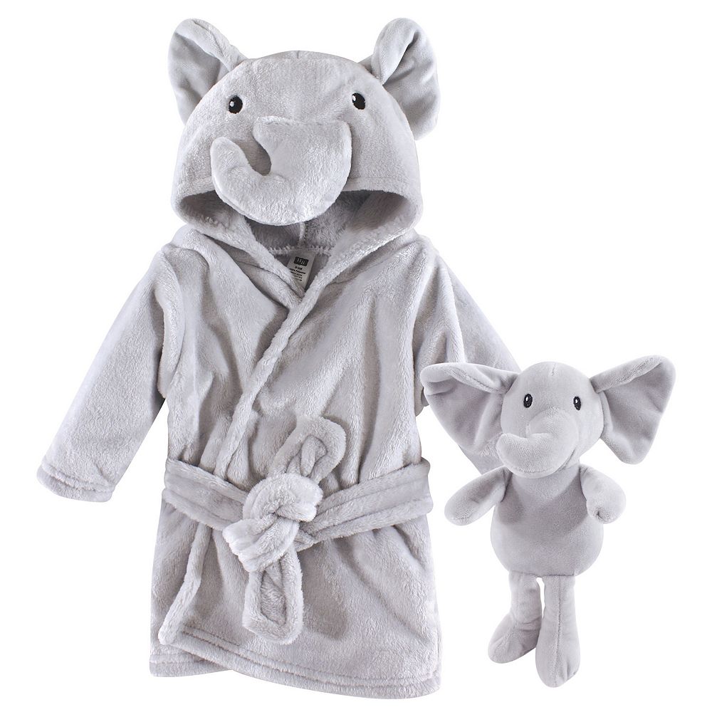 Hudson Baby Infant Unisex Plush Bathrobe and Toy Set, Gray Elephant ...