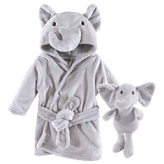 Hudson Baby Infant Unisex Plush Bathrobe and Toy Set, Gray Elephant, One Size