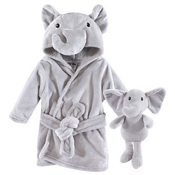 Hudson Baby Infant Unisex Plush Bathrobe and Toy Set, Gray Elephant, One Size