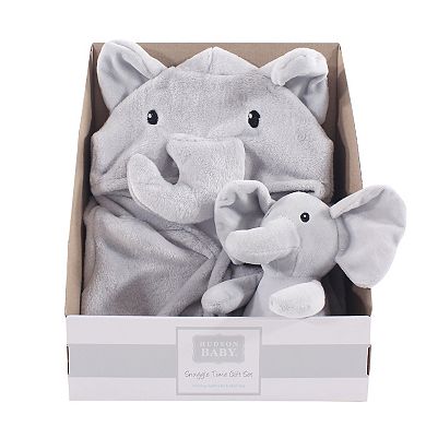 Hudson Baby Infant Unisex Plush Bathrobe and Toy Set, Gray Elephant, One Size