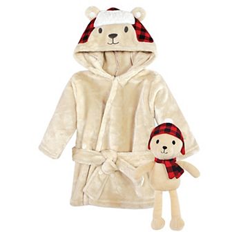 Hudson Baby Unisex Baby Plush Bathrobe and Toy Set, Plaid Bear, One Size
