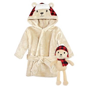 Hudson Baby Unisex Baby Plush Bathrobe and Toy Set, Plaid Bear, One Size